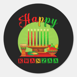 Pegatina Redonda Feliz Kwanzaa Kinara Siete Velas Principios de K