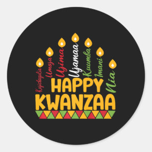 Pegatina Redonda Feliz Kwanzaa Kinara Siete Velas Principios de K
