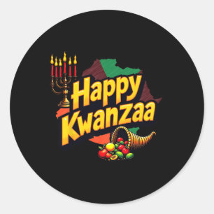 Pegatina Redonda Feliz Kwanzaa Navidades afroamericanos Feliz Kwanz