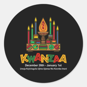 Pegatina Redonda Feliz Kwanzaa Siete Principios De Kwanzaa - Kinara