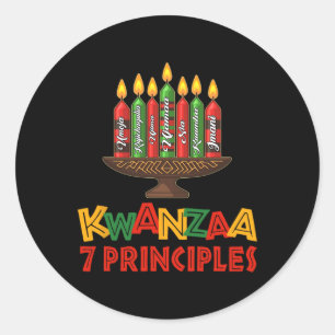 Pegatina Redonda Feliz Kwanzaa Siete Principios De Kwanzaa - Kinara