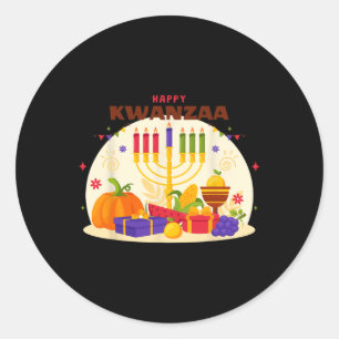 Pegatina Redonda Feliz Kwanzaa Siete Principios De Kwanzaa Kinara M