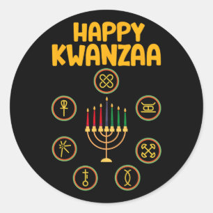 Pegatina Redonda Feliz Kwanzaa Siete Principios De Kwanzaa Kinara M