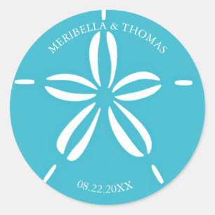 Pegatina Redonda Feliz mar   Dólar de arena tropical