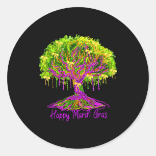 Pegatina Redonda Feliz Mardi Gras 2026 Árbol de Cuentas Nueva Orlea