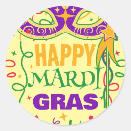 Pegatina Redonda feliz mardi gras amarillo