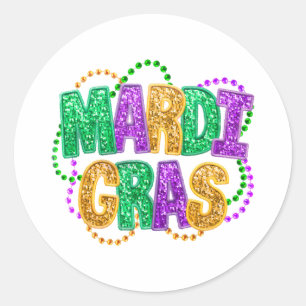 Pegatina Redonda Feliz Mardi Gras Fat Martes Festival de Carnaval P