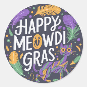 Pegatina Redonda Feliz mardi gras Meowdi