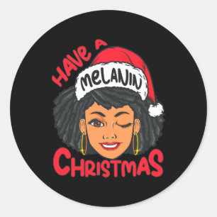 Pegatina Redonda Feliz Melanin Navidades Feliz Navidad Sista Negra