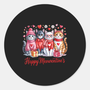 Pegatina Redonda Feliz Meowentines Cute San Valentín Amantes Gatos 