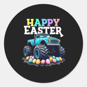 Pegatina Redonda Feliz Monstruo de Pascua Camión Gracioso Huevo Hun