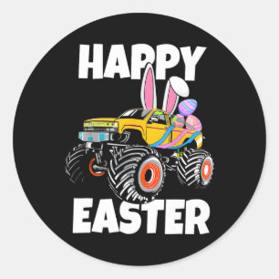 Pegatina Redonda Feliz Monstruo de Pascua Camión Pascua Niños Peque