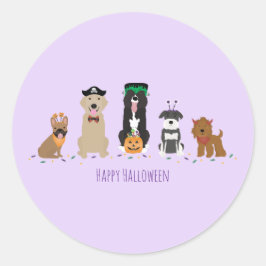Pegatina Redonda Feliz morado de perros de Halloween
