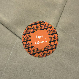 Pegatina Redonda Feliz Naranja de Halloween Calabaza Jack O Lantern