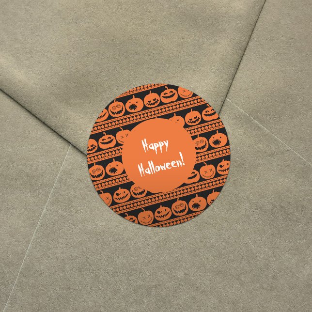 Pegatina Redonda Feliz Naranja de Halloween Calabaza Jack O Lantern (Subido por el creador)