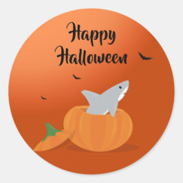 Pegatina Redonda Feliz Naranja de Halloween Shark Bats