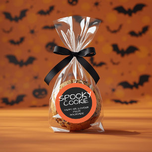 Pegatina Redonda Feliz Naranja de Halloween White Spookie