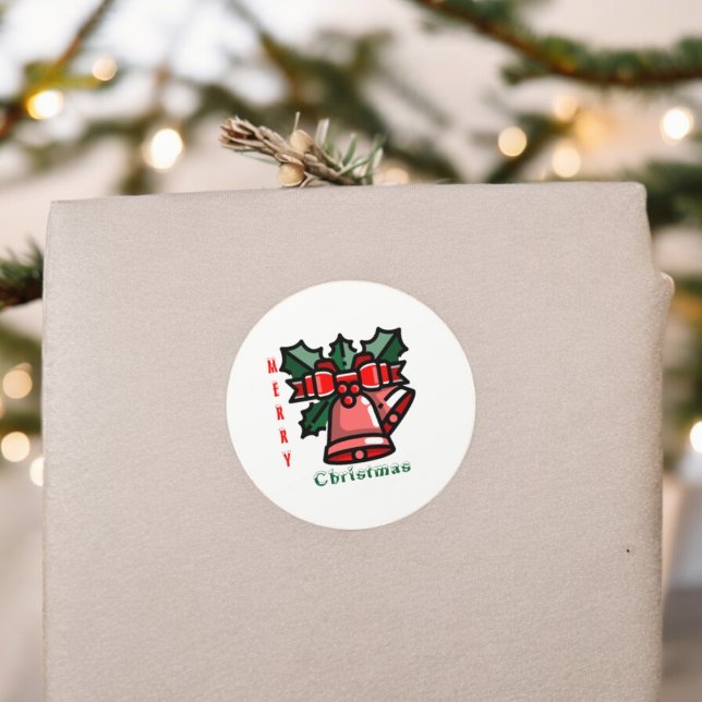 Pegatina Redonda Feliz Navidad (christmas bells party theme sticker,birthday party sticker,gift pack,envelope,return gift sticker)