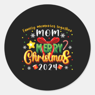 Pegatina Redonda Feliz Navidad 2024, grupo familiar de Navidad coin
