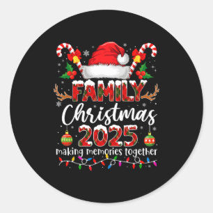 Pegatina Redonda Feliz Navidad 2025 Pijamas a juego para familia Na