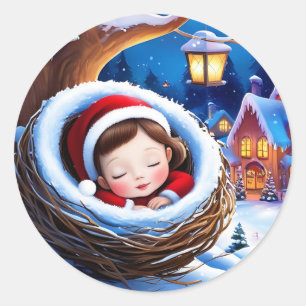 Pegatina Redonda Feliz Navidad 2026:Celebrar con alegría y calor