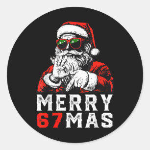 Pegatina Redonda Feliz Navidad 6 7 Meme Divertido Santa 67 Mano Xma