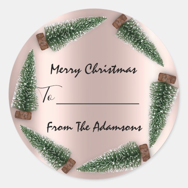 Pegatina Redonda Feliz Navidad a... De nombre de familia Árbol de v (Anverso)