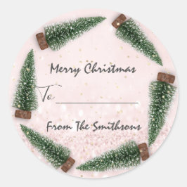 Pegatina Redonda Feliz Navidad a... De nombre de familia Árbol de v