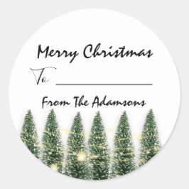 Pegatina Redonda Feliz Navidad a... De nombre de familia Árbol de v