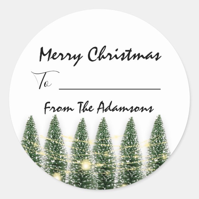 Pegatina Redonda Feliz Navidad a... De nombre de familia Árbol de v (Anverso)