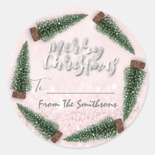 Pegatina Redonda Feliz Navidad a... De nombre de familia Árbol de v (Anverso)