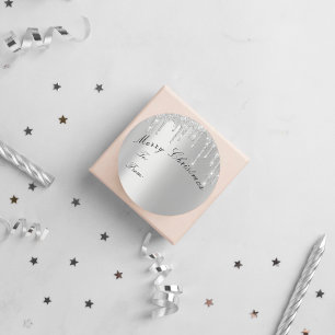 Pegatina Redonda Feliz Navidad A De Vacaciones Chispas Gris