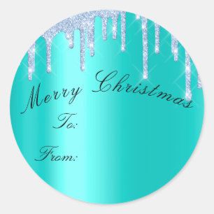 Pegatina Redonda Feliz Navidad A De Vacaciones MInt Drips Blue