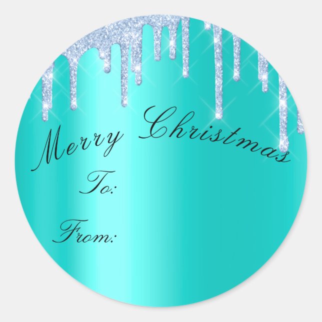 Pegatina Redonda Feliz Navidad A De Vacaciones MInt Drips Blue (Anverso)