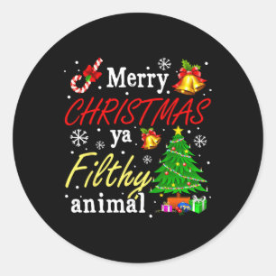 Pegatina Redonda Feliz Navidad a los animales fieles ya divertida f