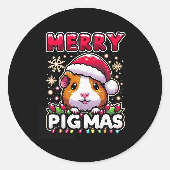 Pegatina Redonda Feliz Navidad a los Navidades de Navidad Guinea Pi (Anverso)
