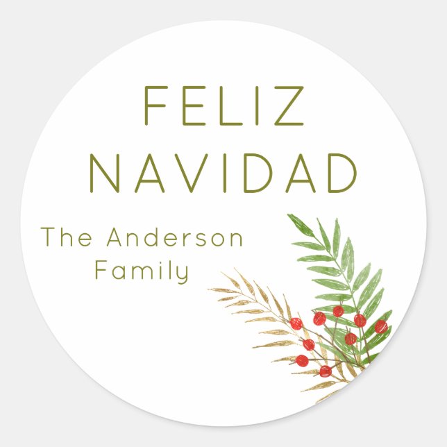 Pegatina Redonda Feliz Navidad a los Navidades españoles (Anverso)