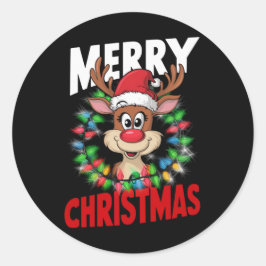 Pegatina Redonda Feliz Navidad a los renos navideños navidad