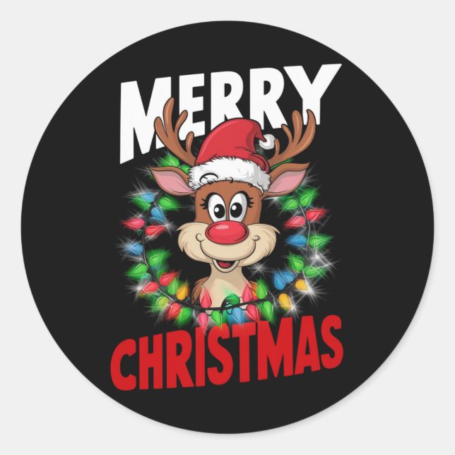 Pegatina Redonda Feliz Navidad a los renos navideños navidad (Anverso)
