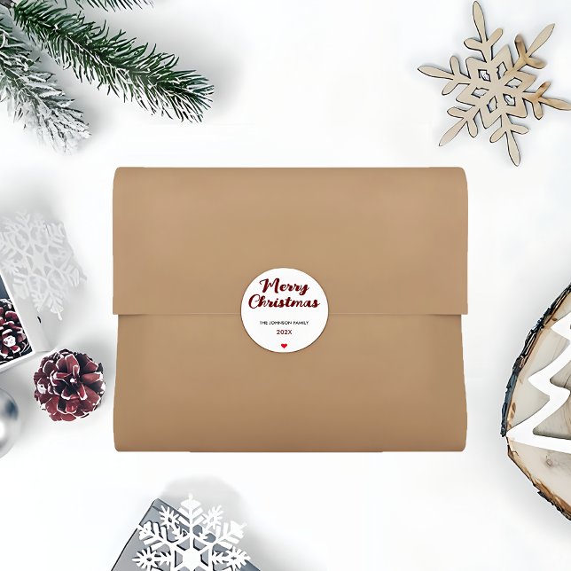 Pegatina Redonda Feliz Navidad a mano (Trendy Handwritten Merry Christmas Classic Round Sticker)