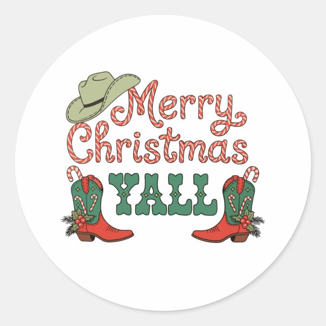 Pegatina Redonda Feliz Navidad a todos vaqueros del oeste Navidad (Anverso)