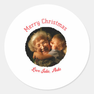 Pegatina Redonda Feliz Navidad abuela hija foto círculo