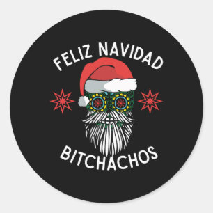Pegatina Redonda Feliz Navidad Achos Funny Navidad Española