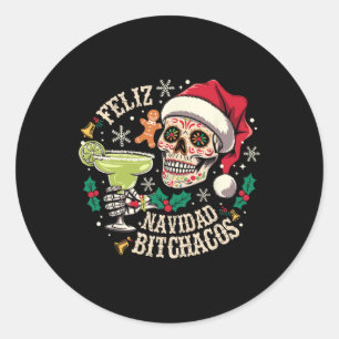 Pegatina Redonda Feliz Navidad Achos Funny Skull español Merry Chri