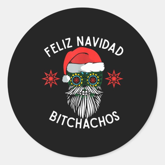Pegatina Redonda Feliz Navidad Achos Funny Spanish Merry Christmas  (Anverso)