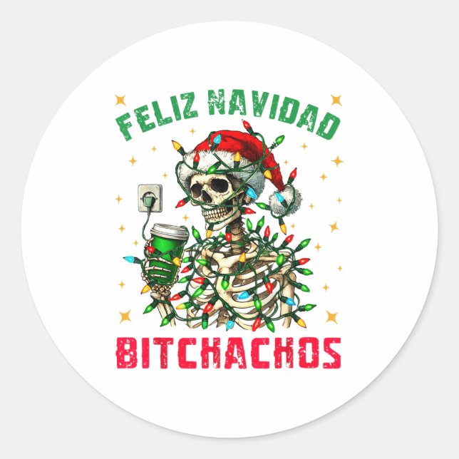 Pegatina Redonda Feliz Navidad Achos Shirt Merry Xmas Christmas Lig (Anverso)