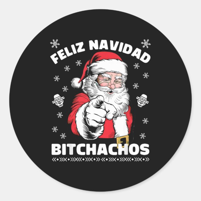 Pegatina Redonda Feliz Navidad Achos Shirt Merry Xmas Funny Santa  (Anverso)