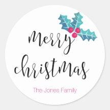 Feliz Navidad, acuarela, holly, personalizado