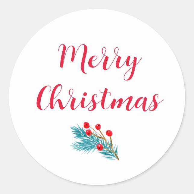 Pegatina Redonda Feliz Navidad acuarela Sprue y Berries Rojas (Anverso)