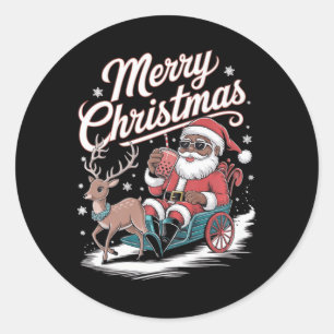 Pegatina Redonda Feliz Navidad Africano Estadounidense Kwanzaa Sant